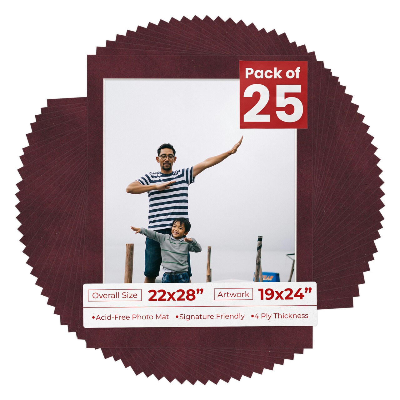 Dark Red Suede Mat Board for 22x28 Frames - Fits 19x24 Photos